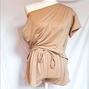 Tan 2-Pc. Off-the-Shoulder Set